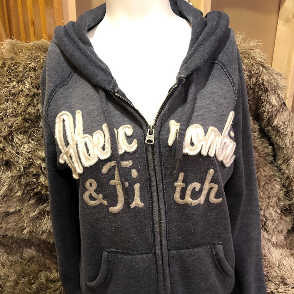 Abercrombie & Fitch Navy Blue Zip-Up Hoodie with Cream Appliqué